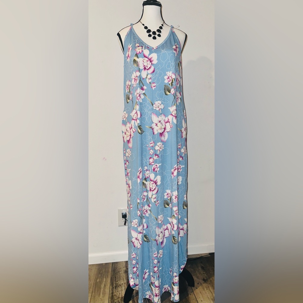 NWT Grecerelle Blue Floral Maxi Dress Women’s Size Large